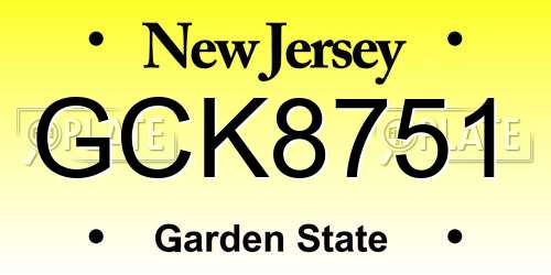 GCK8751 New Jersey License Plate
