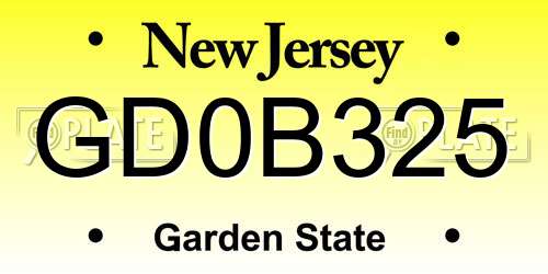 GD0B325 New Jersey License Plate