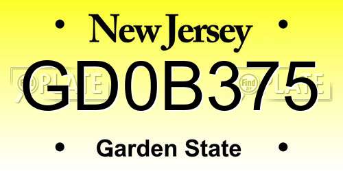GD0B375 New Jersey License Plate