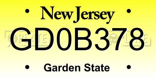 GD0B378 New Jersey License Plate