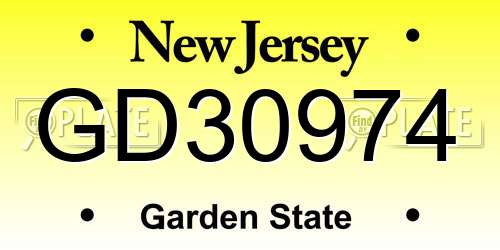 GD30974 New Jersey License Plate