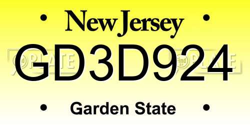 GD3D924 New Jersey License Plate