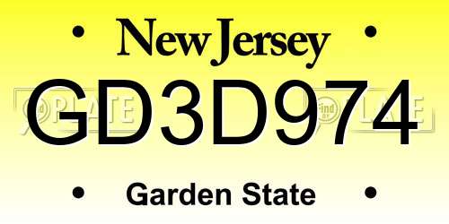 GD3D974 New Jersey License Plate
