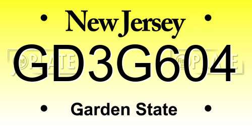 GD3G604 New Jersey License Plate