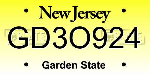 GD3O924 New Jersey License Plate