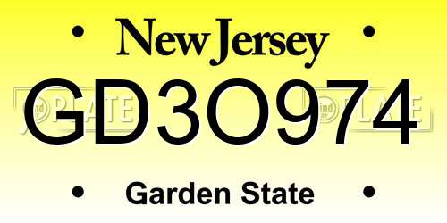 GD3O974 New Jersey License Plate