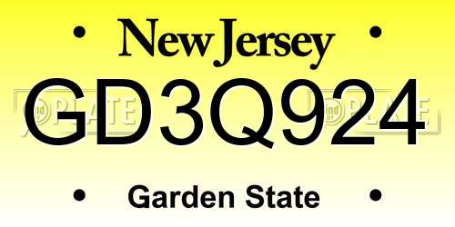 GD3Q924 New Jersey License Plate