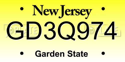 GD3Q974 New Jersey License Plate