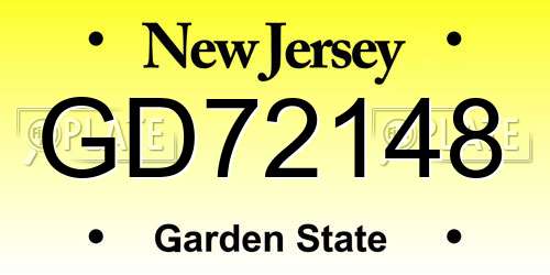 GD72148 New Jersey License Plate