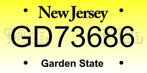 GD73686 New Jersey License Plate