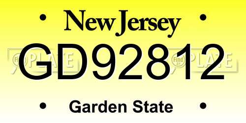 GD92812 New Jersey License Plate