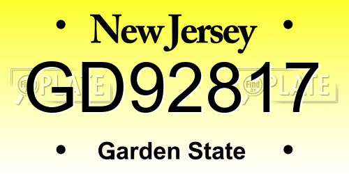 GD92817 New Jersey License Plate