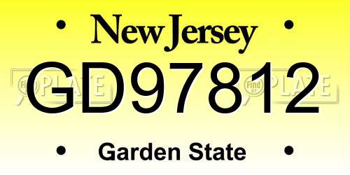 GD97812 New Jersey License Plate