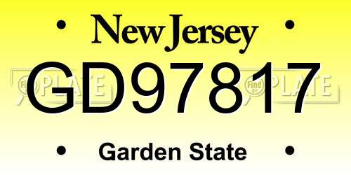 GD97817 New Jersey License Plate