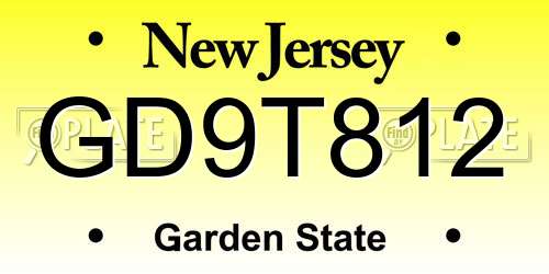GD9T812 New Jersey License Plate