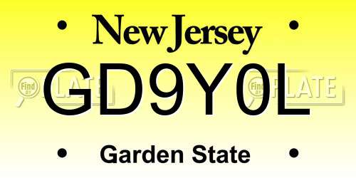 GD9Y0L New Jersey License Plate
