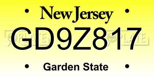 GD9Z817 New Jersey License Plate