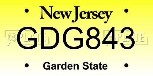 GDG843 New Jersey License Plate