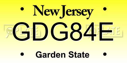 GDG84E New Jersey License Plate