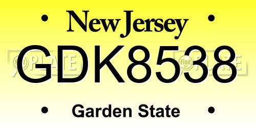 GDK8538 New Jersey License Plate
