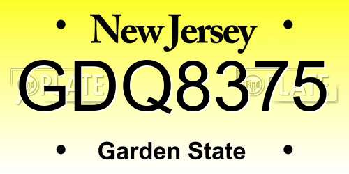 GDQ8375 New Jersey License Plate
