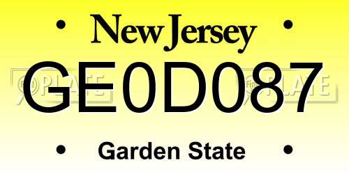 GE0D087 New Jersey License Plate