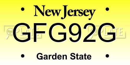 GFG92G New Jersey License Plate