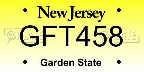 GFT458 New Jersey License Plate