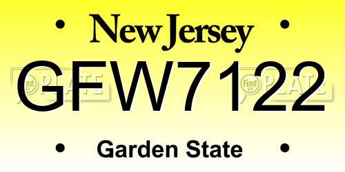 GFW7122 New Jersey License Plate