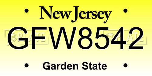 GFW8542 New Jersey License Plate