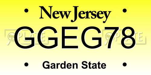 GGEG78 New Jersey License Plate