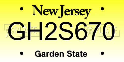 GH2S670 New Jersey License Plate