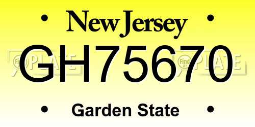 GH75670 New Jersey License Plate
