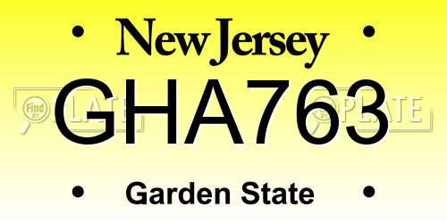 GHA763 New Jersey License Plate