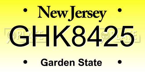 GHK8425 New Jersey License Plate