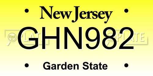 GHN982 New Jersey License Plate