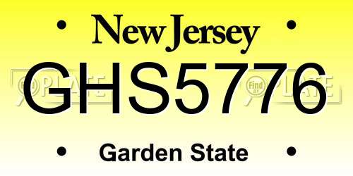 GHS5776 New Jersey License Plate
