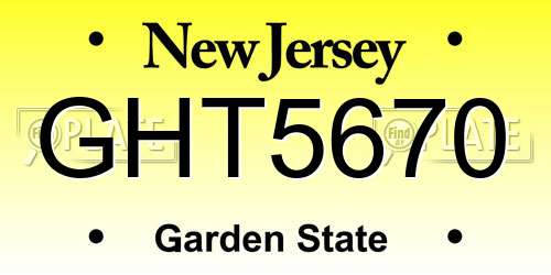 GHT5670 New Jersey License Plate