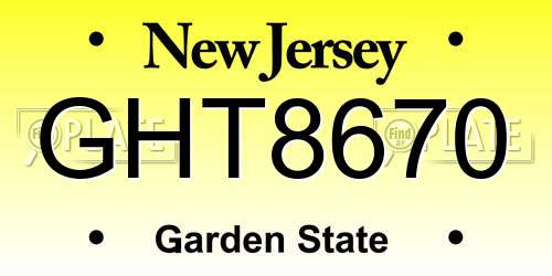 GHT8670 New Jersey License Plate