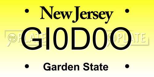 GI0D0O New Jersey License Plate