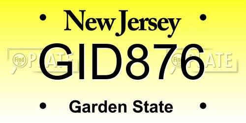 GID876 New Jersey License Plate