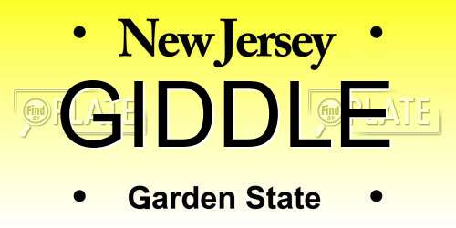 GIDDLE New Jersey License Plate