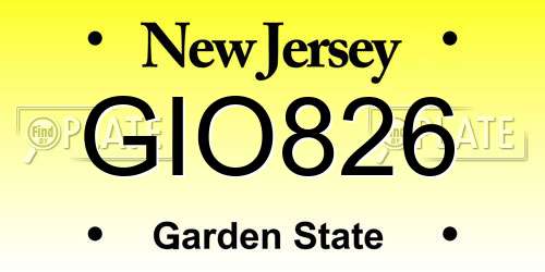 GIO826 New Jersey License Plate