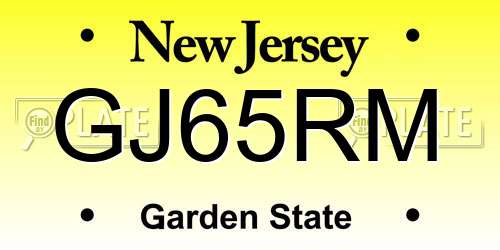 GJ65RM New Jersey License Plate