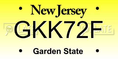 GKK72F New Jersey License Plate
