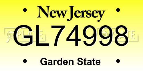 GL74998 New Jersey License Plate