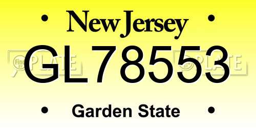 GL78553 New Jersey License Plate