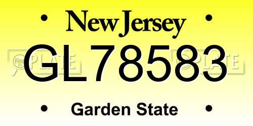 GL78583 New Jersey License Plate