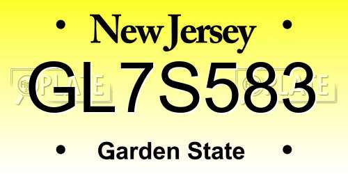 GL7S583 New Jersey License Plate