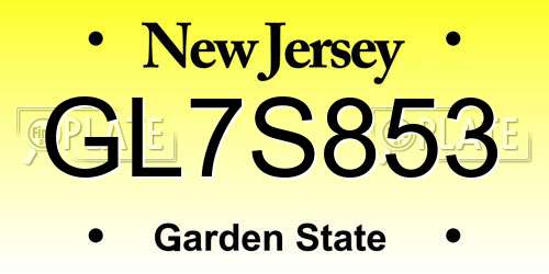 GL7S853 New Jersey License Plate